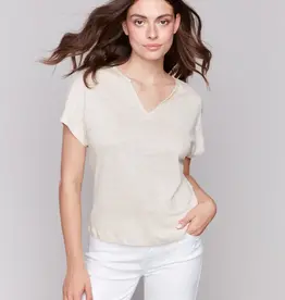 Charlie B Foil Print Linen Blend Dolman Top