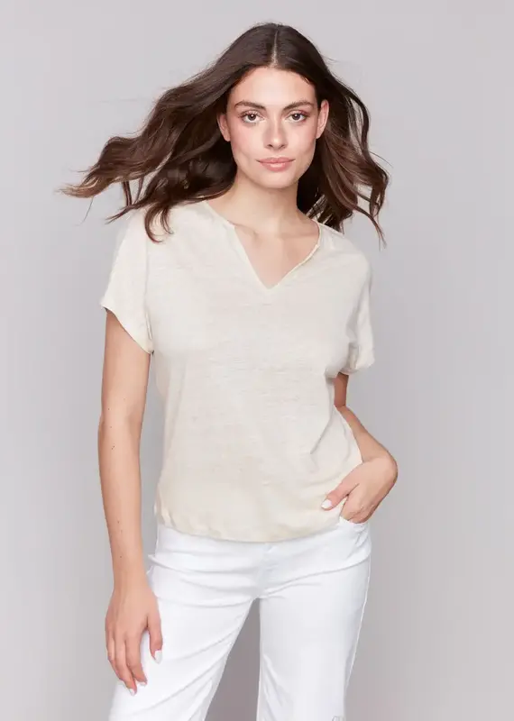 Charlie B Foil Print Linen Blend Dolman Top