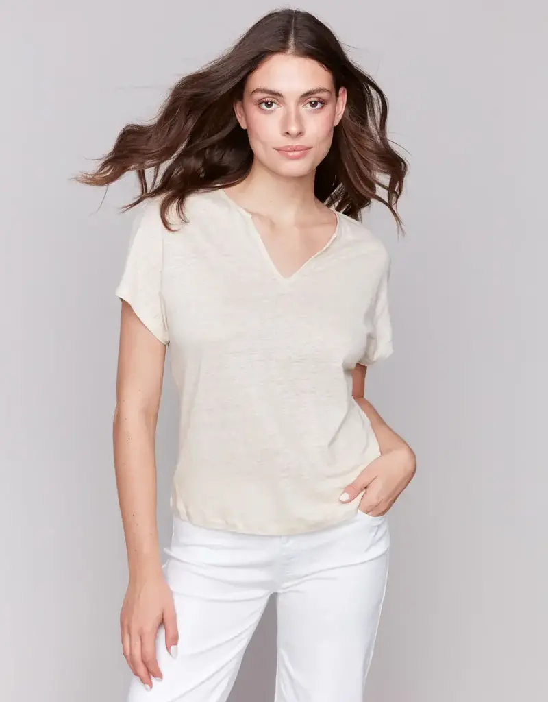 Charlie B Foil Print Linen Blend Dolman Top