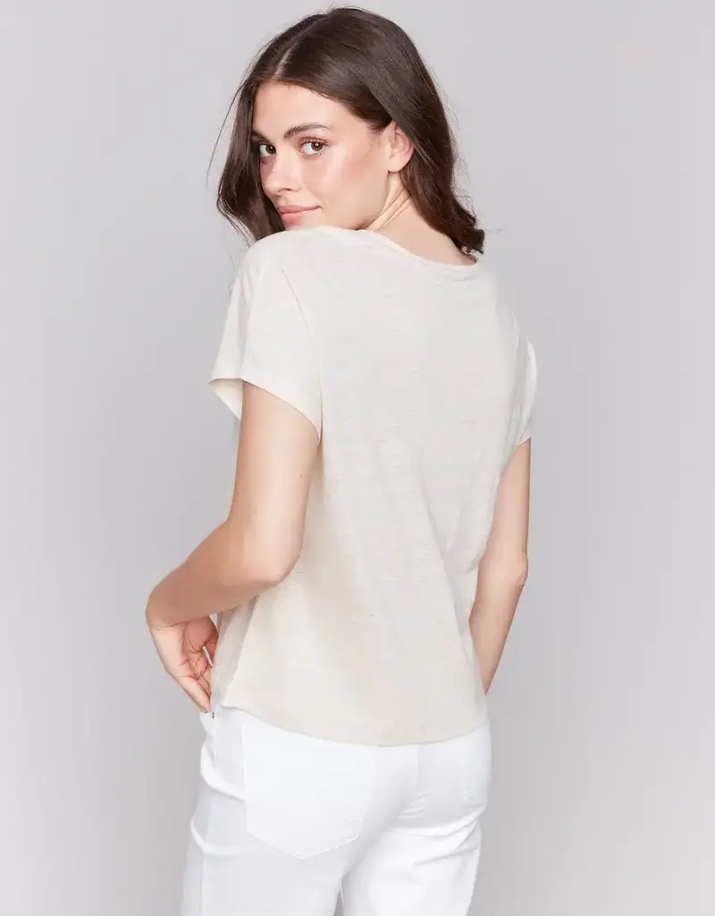 Charlie B Foil Print Linen Blend Dolman Top