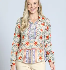 APNY Roll Sleeve Button-Up Top