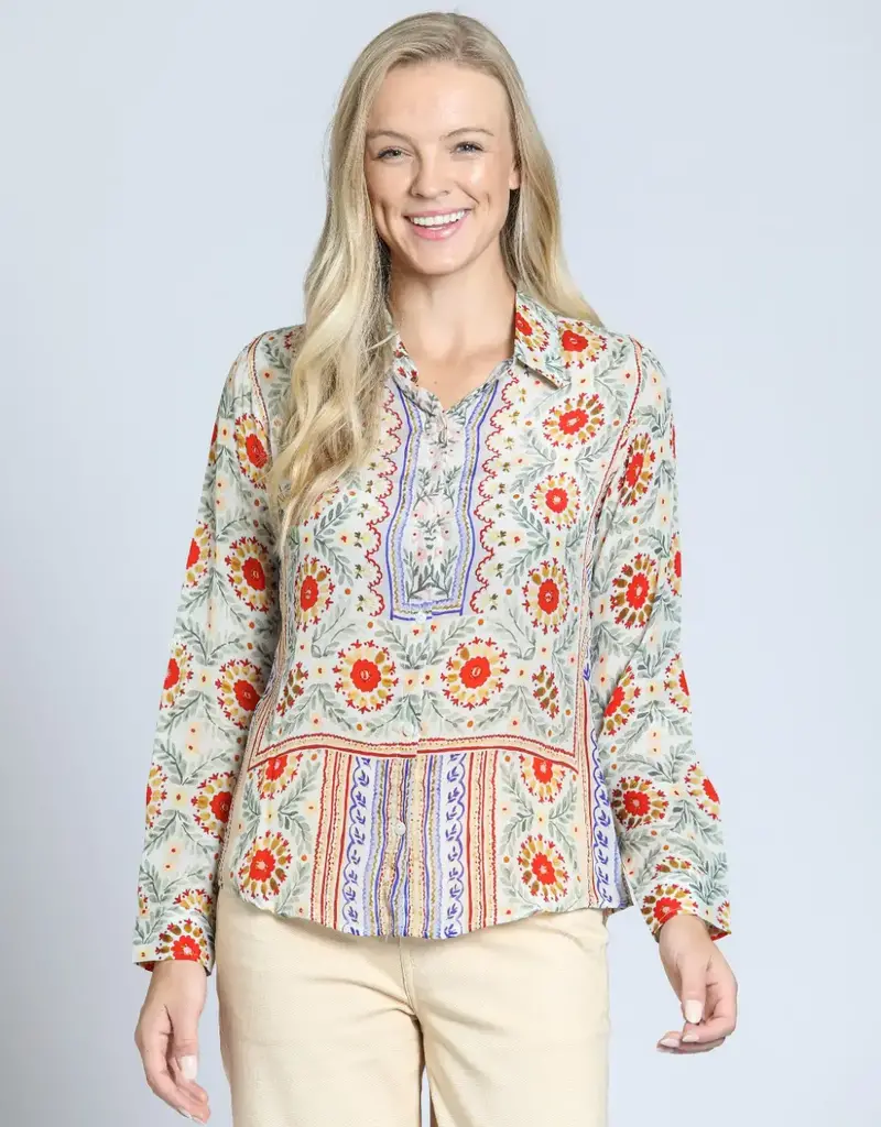 APNY Roll Sleeve Button-Up Top