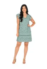 M Made In Italy Eyelet Flutter Sleeve Dress