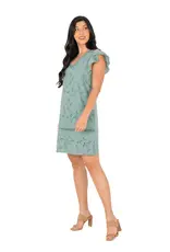 M Made In Italy Eyelet Flutter Sleeve Dress