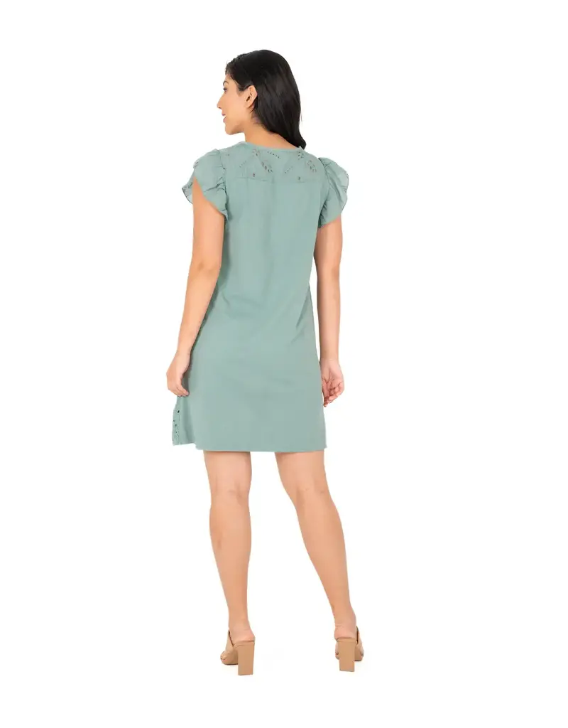 M Made In Italy Eyelet Flutter Sleeve Dress