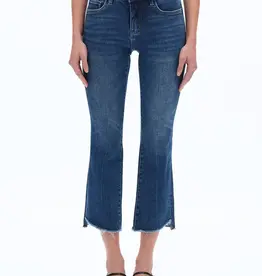 BAYEAS Mid Rise Cropped Bootcut Denim Jeans With Stepped Frayed Hem