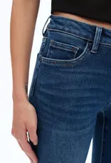 BAYEAS Mid Rise Cropped Bootcut Denim Jeans With Stepped Frayed Hem