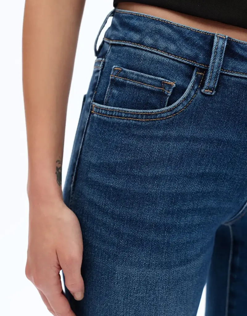 BAYEAS Mid Rise Cropped Bootcut Denim Jeans With Stepped Frayed Hem