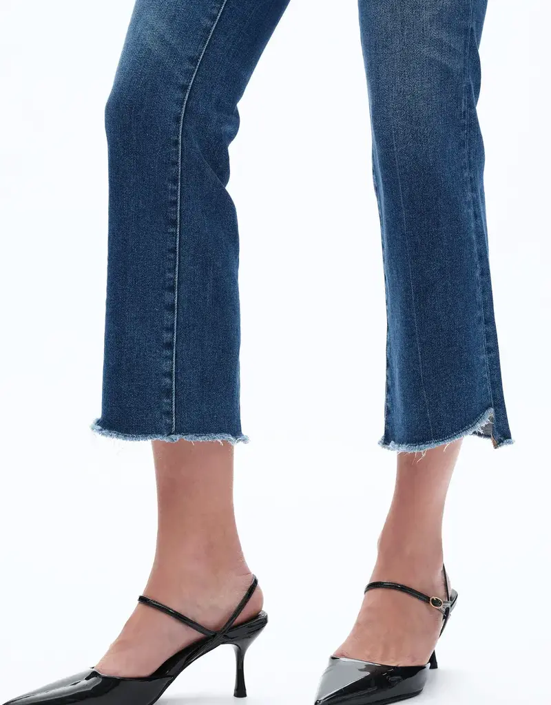 BAYEAS Mid Rise Cropped Bootcut Denim Jeans With Stepped Frayed Hem
