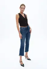 BAYEAS Mid Rise Cropped Bootcut Denim Jeans With Stepped Frayed Hem