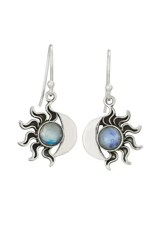 Tiger Mountain Misty Dawn Sterling Silver Moonstone Sun/Moon Earrings