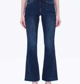 BAYEAS High Rise Flare Leg Denim Jeans With Raw Hem