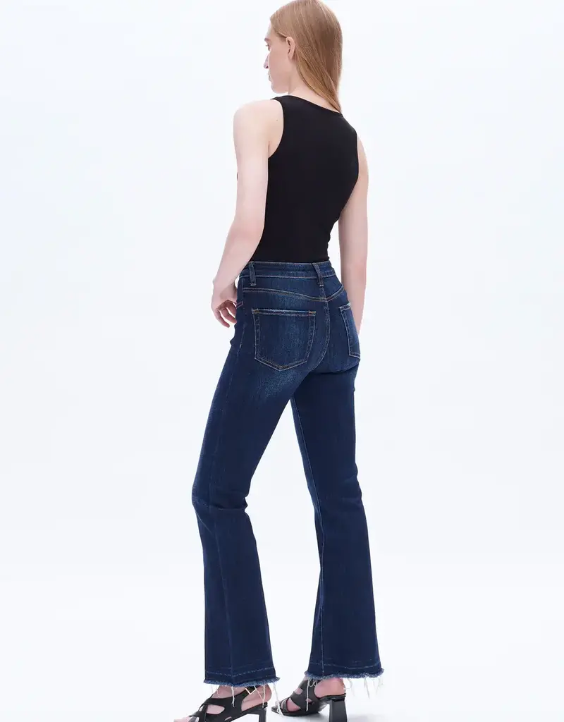 BAYEAS High Rise Flare Leg Denim Jeans With Raw Hem