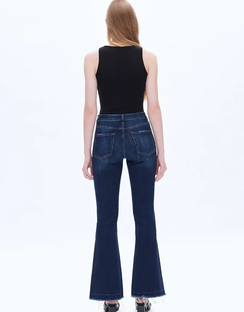 BAYEAS High Rise Flare Leg Denim Jeans With Raw Hem