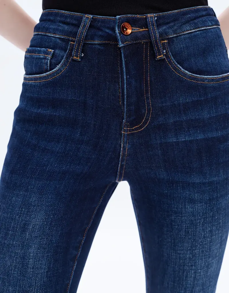 BAYEAS High Rise Flare Leg Denim Jeans With Raw Hem