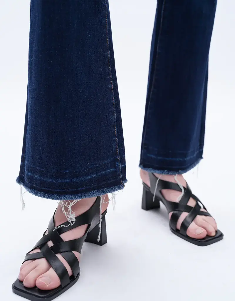 BAYEAS High Rise Flare Leg Denim Jeans With Raw Hem