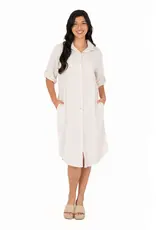 M Made In Italy Roll Sleeve Button Down Dress