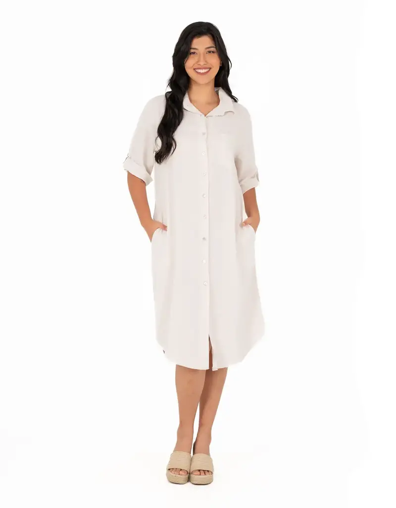 M Made In Italy Roll Sleeve Button Down Dress