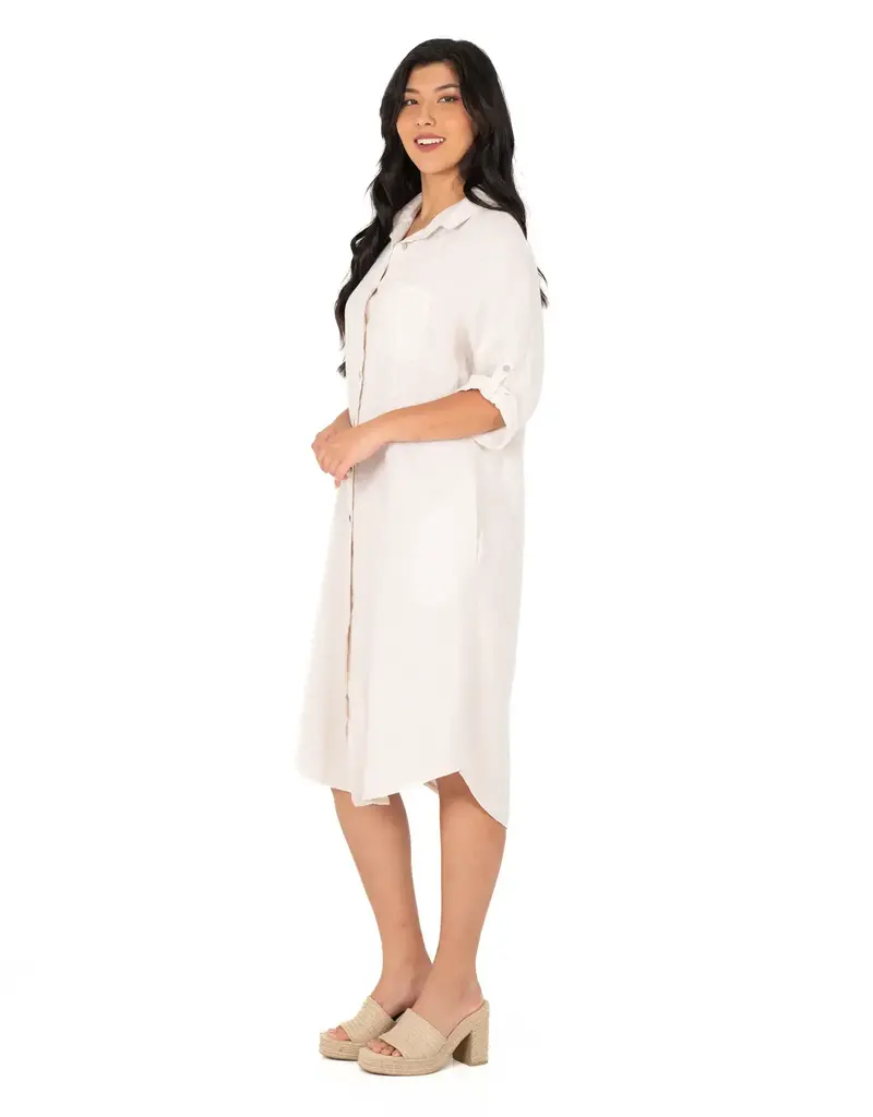 M Made In Italy Roll Sleeve Button Down Dress