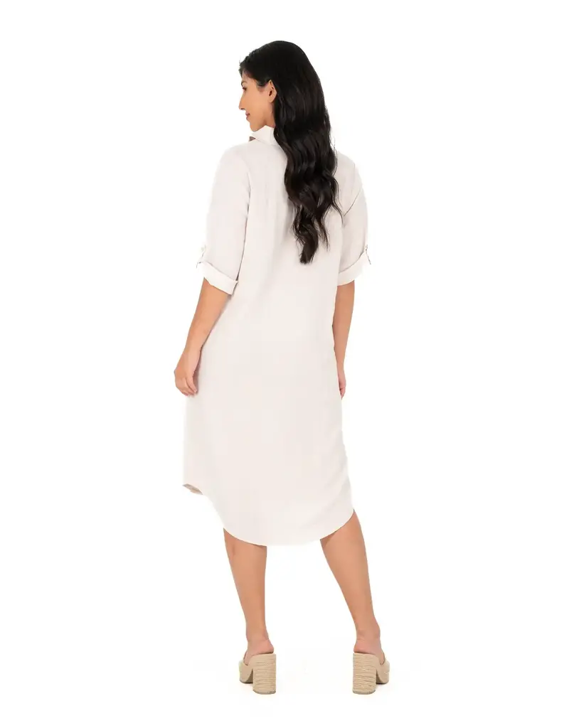 M Made In Italy Roll Sleeve Button Down Dress