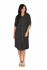 M Made In Italy Roll Sleeve Button Down Dress