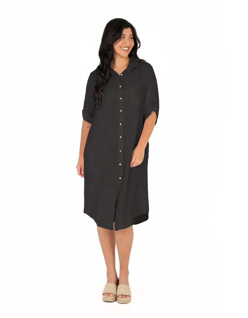 M Made In Italy Roll Sleeve Button Down Dress