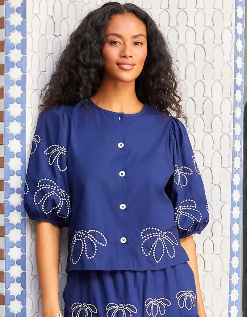 Karen Kane Embroidered Puff Sleeve Top