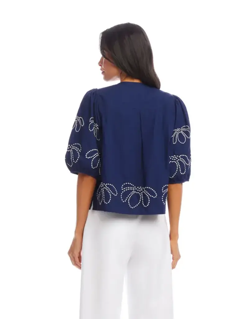 Karen Kane Embroidered Puff Sleeve Top