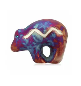 Raku Pottery Works Mini Fetish Bear with Turquoise