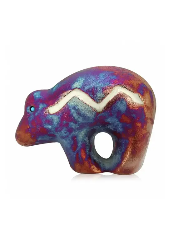 Raku Pottery Works Mini Fetish Bear with Turquoise