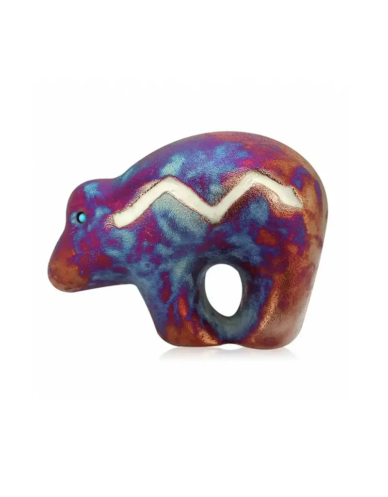 Raku Pottery Works Mini Fetish Bear with Turquoise