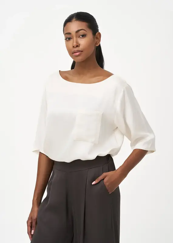 M Made In Italy Elbow Sleeve Pocket Top