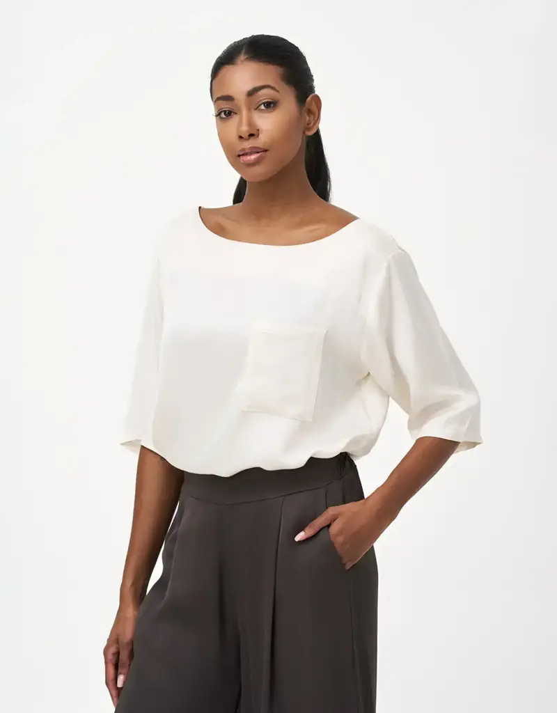 M Made In Italy Elbow Sleeve Pocket Top
