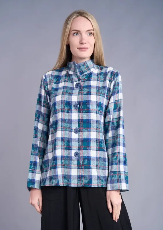 Shana Apparel Mandarin Collar Plaid Tunic