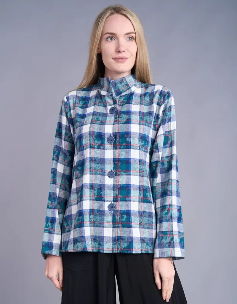 Shana Apparel Mandarin Collar Plaid Tunic