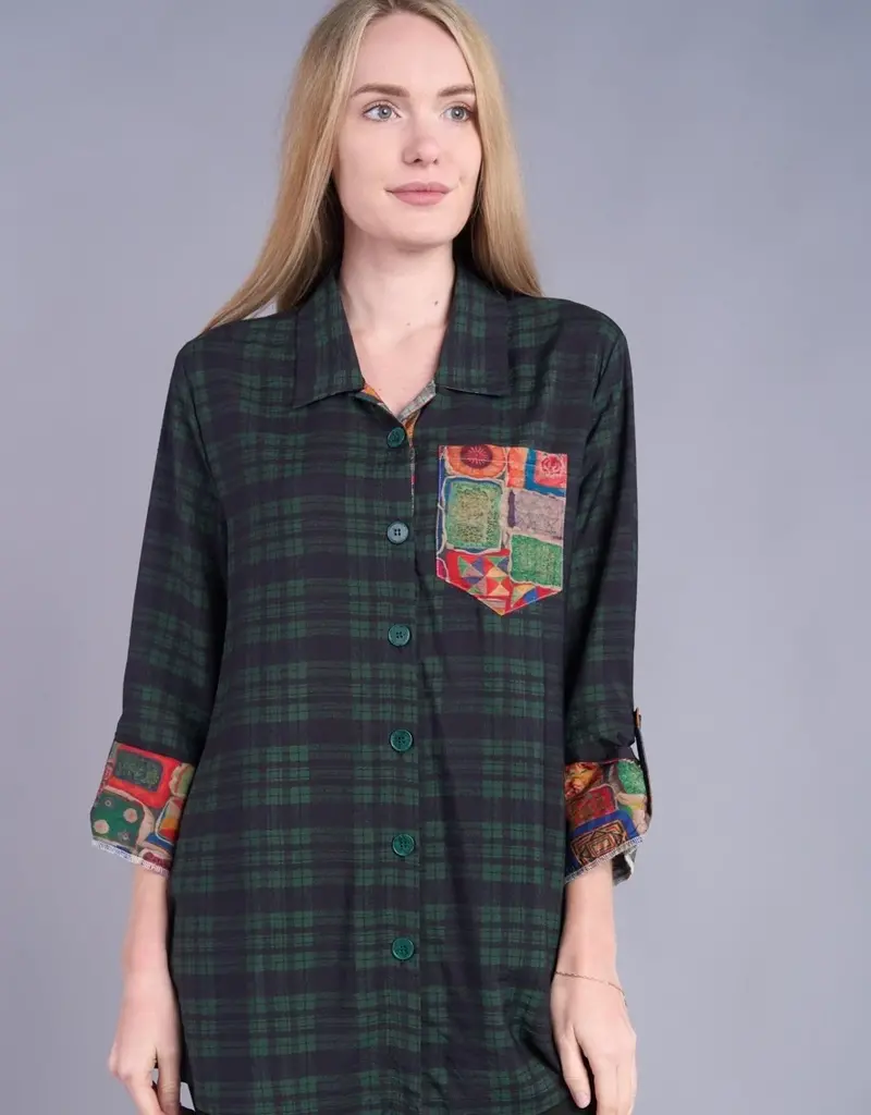 Shana Apparel Plaid Boyfriend Top