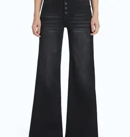 BAYEAS High Rise Wide Leg Denim Jeans With Frayed Hem