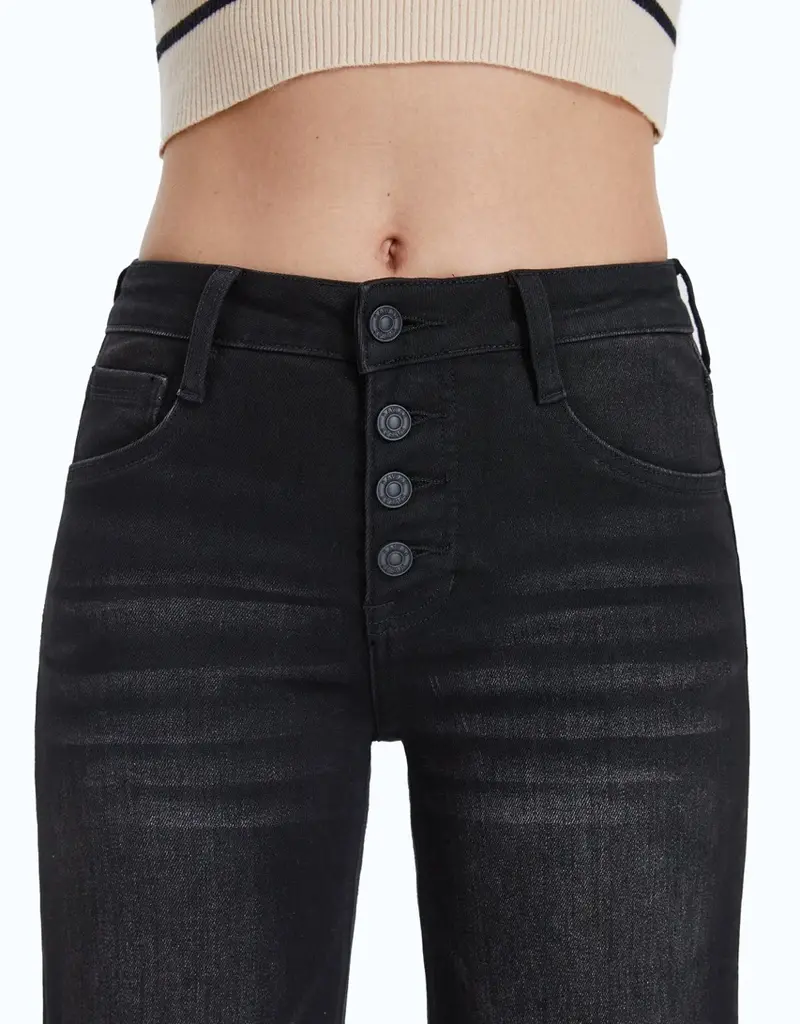 BAYEAS High Rise Wide Leg Denim Jeans With Frayed Hem