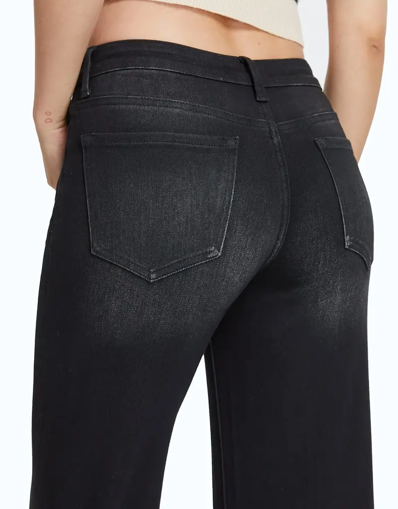 BAYEAS High Rise Wide Leg Denim Jeans With Frayed Hem