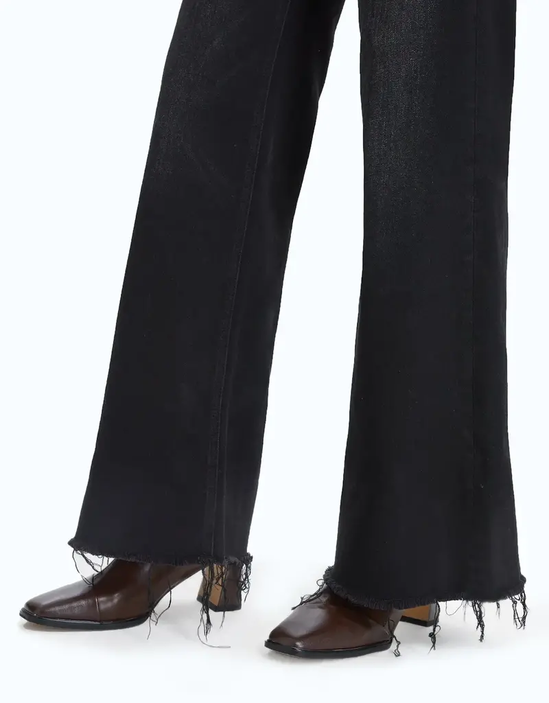 BAYEAS High Rise Wide Leg Denim Jeans With Frayed Hem