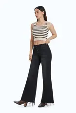 BAYEAS High Rise Wide Leg Denim Jeans With Frayed Hem