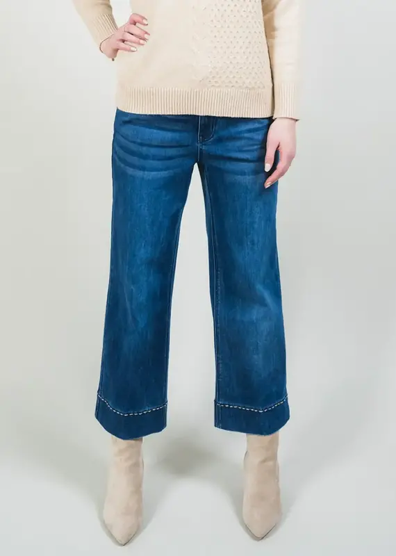 Lisette L Amelia Denim 26 Inch Wide Crop Pick Stitch Hem Jeans