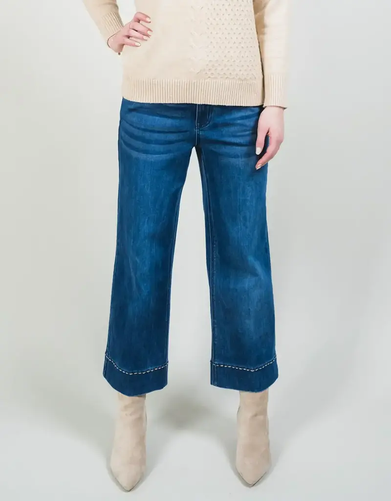 Lisette L Amelia Denim 26 Inch Wide Crop Pick Stitch Hem Jeans