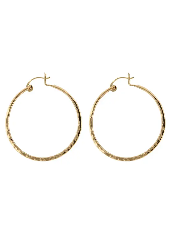 Mark Steel Hollow Hinged Hammered Hoop Earrings