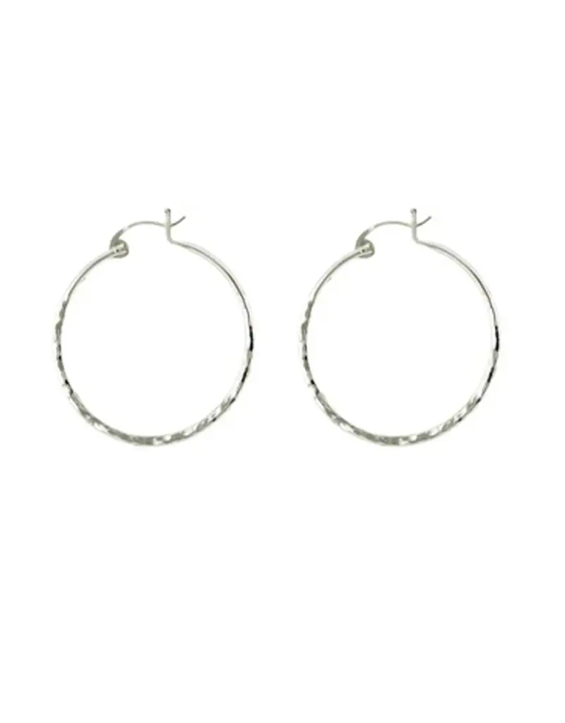Mark Steel Hollow Hinged Hammered Hoop Earrings