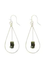 Mark Steel Tear Drop with Flattened Square Beads Dangle Earrings
