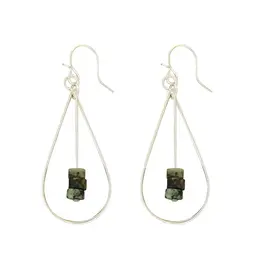 Mark Steel Tear Drop with Flattened Square Beads Dangle Earrings