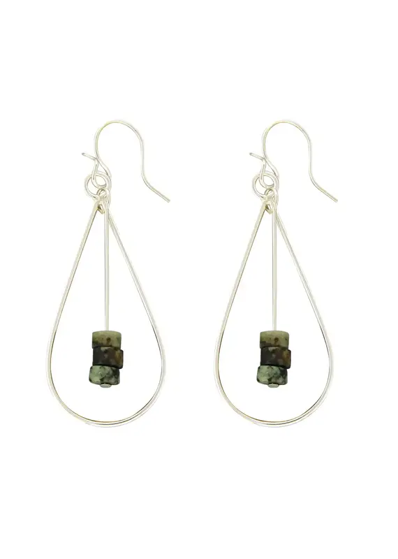 Mark Steel Tear Drop with Flattened Square Beads Dangle Earrings