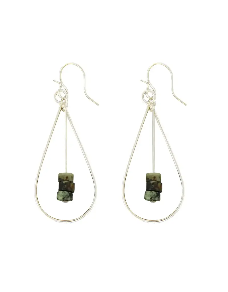 Mark Steel Tear Drop with Flattened Square Beads Dangle Earrings
