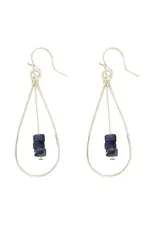 Mark Steel Tear Drop with Flattened Square Beads Dangle Earrings